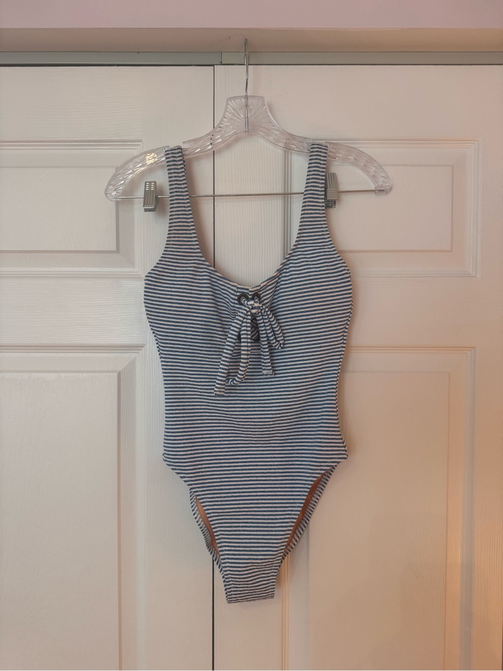 J Crew Striped Blue Kids One-Piece Swimsuit with Front Tie